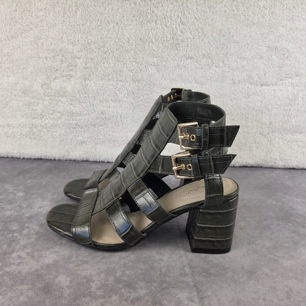 Comfort Est 1946 Womens Olive Croc Embossed Block Heel Gladiator Sandals 9M